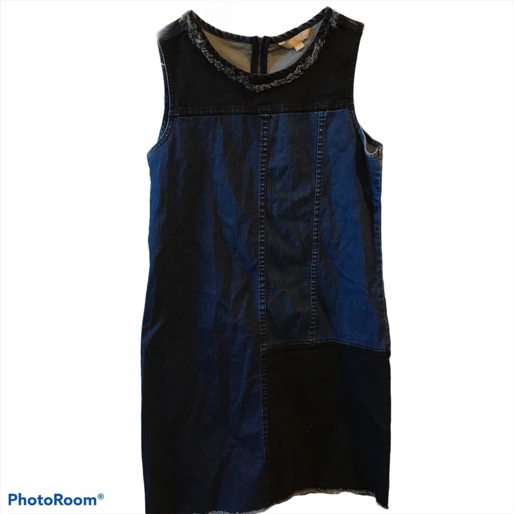Hope & Harlow Women's Denim Jean Dress Sleeveless Fringe Patchwork Summer Sz 8